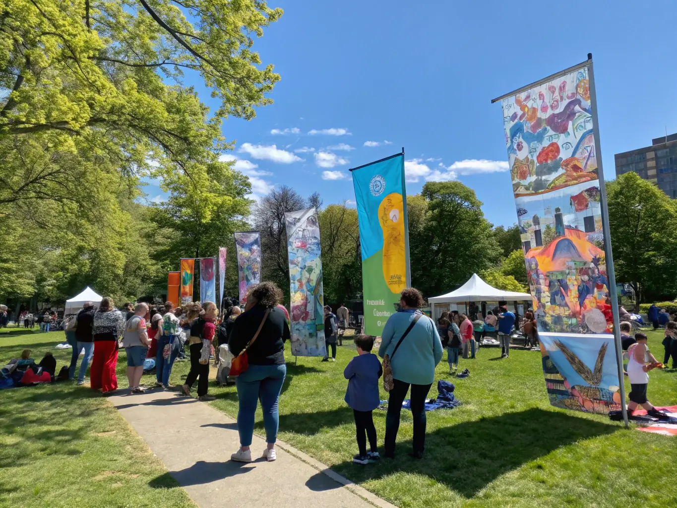 An image showcasing a community event organized by APC, featuring various artistic displays and cultural performances.